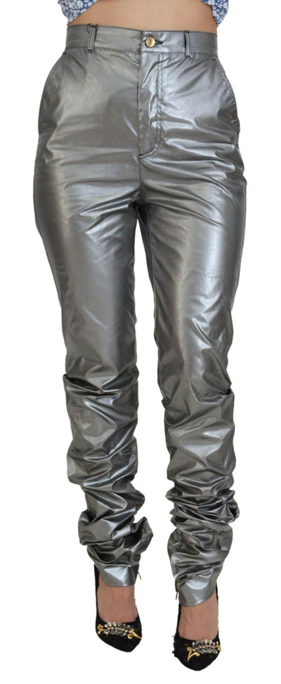 Dolce &amp; Gabbana – Enge Hose mit hoher Taille in Metallic-Silber