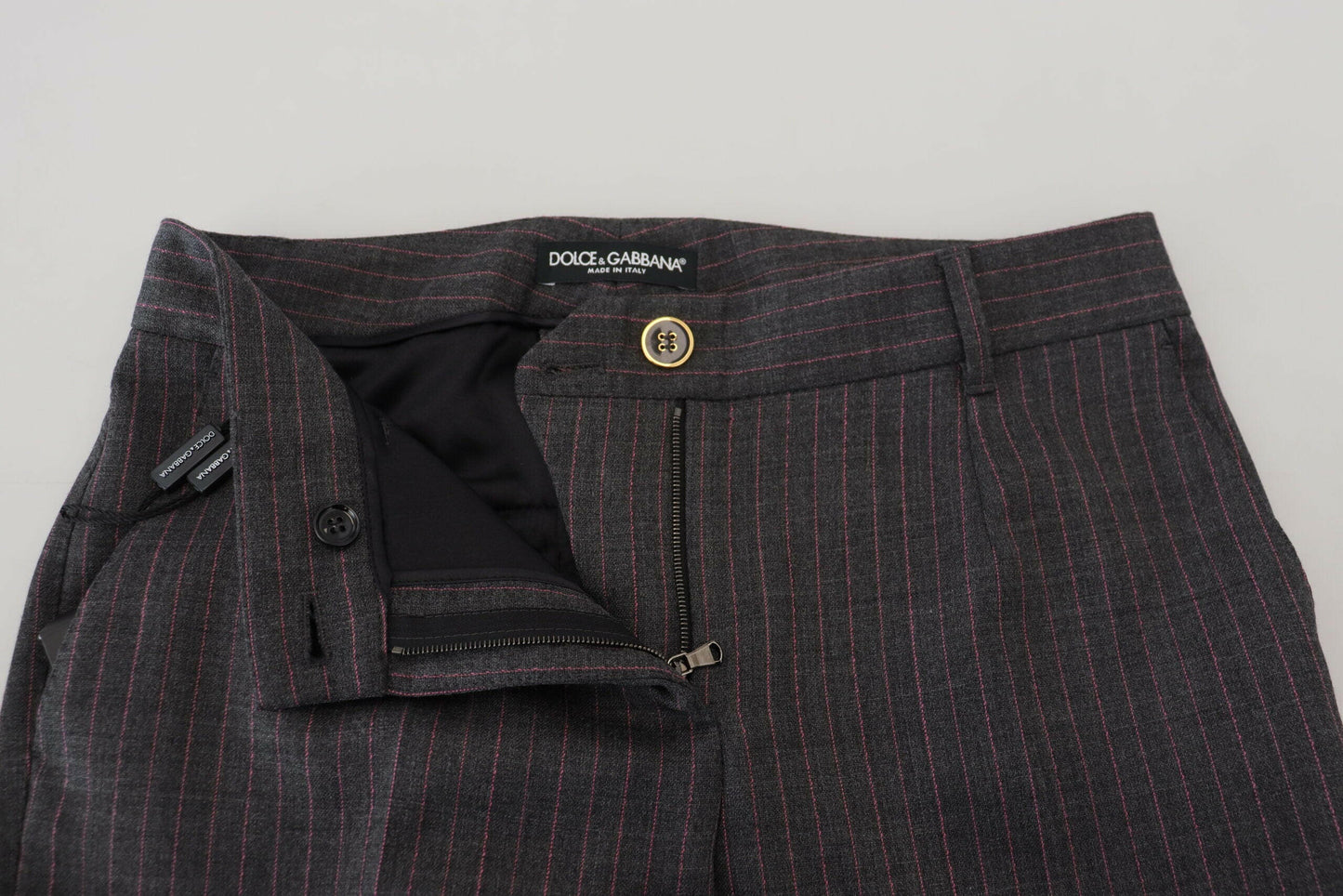 Dolce & Gabbana Gray Stripes Wool Tapered Women Pants