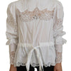 Dolce & Gabbana White Cotton Lace Trim Turtle Neck Blouse Top