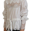 Dolce & Gabbana White Cotton Lace Trim Turtle Neck Blouse Top