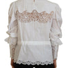 Dolce & Gabbana White Cotton Lace Trim Turtle Neck Blouse Top
