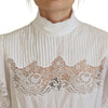 Dolce & Gabbana White Cotton Lace Trim Turtle Neck Blouse Top