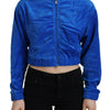 Juicy Couture Blue Cotton Full Zip Cropped Hooded Sweatshirt Sweater