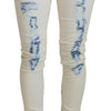 Acht White Blue Cotton Skinny Women Tattered Denim Jeans