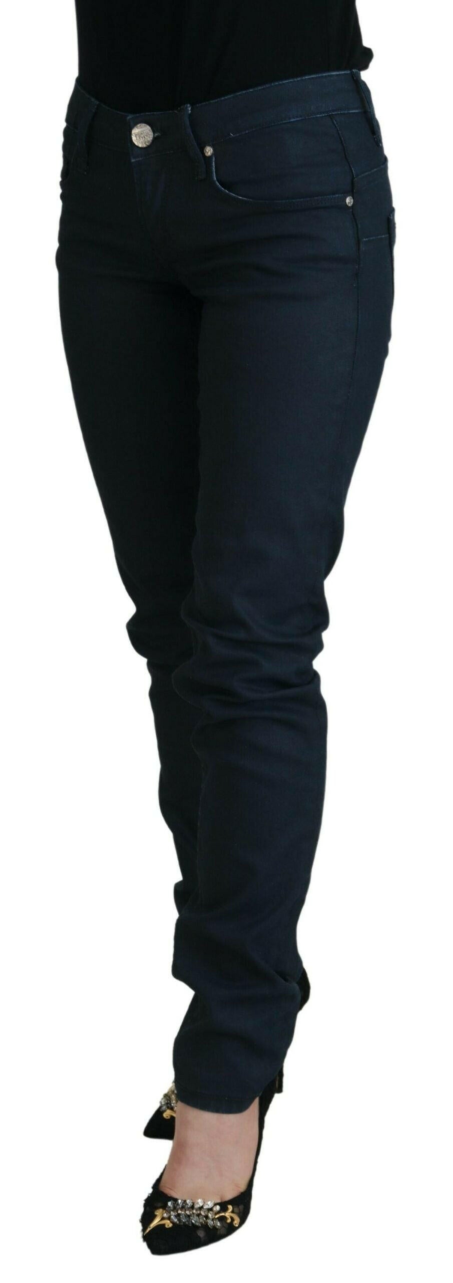Acht Blaue Skinny-Jeans aus Baumwolle mit niedriger Taille für Damen