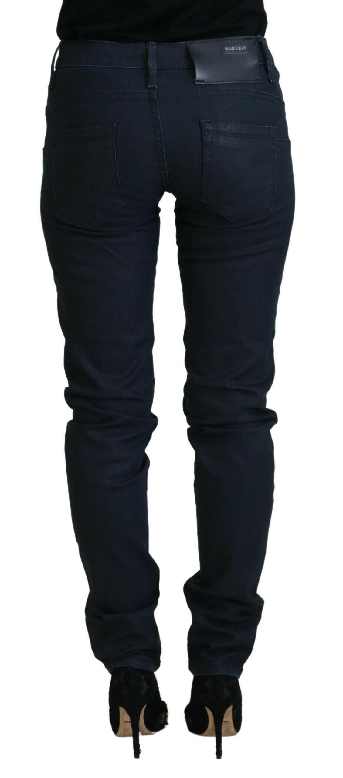 Acht Blaue Skinny-Jeans aus Baumwolle mit niedriger Taille für Damen