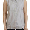 Ferre Light Gray Stripes Cotton Sleeveless Collared Top