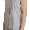 Ferre Light Gray Stripes Cotton Sleeveless Collared Top