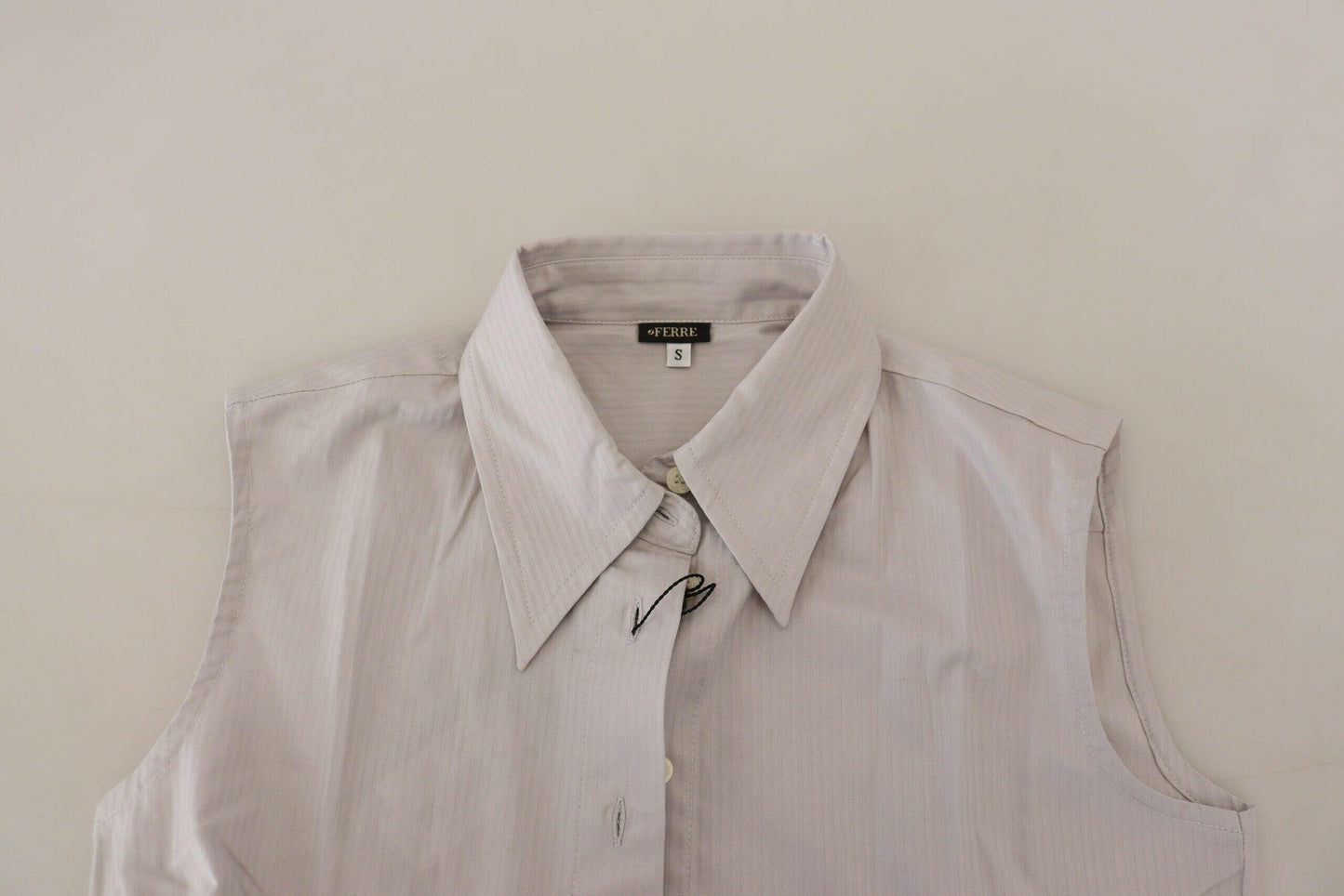 Ferre Light Gray Stripes Cotton Sleeveless Collared Top