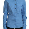 Ferre Blue Cotton Long Sleeves Collared Button Down Top