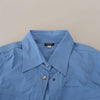 Ferre Blue Cotton Long Sleeves Collared Button Down Top