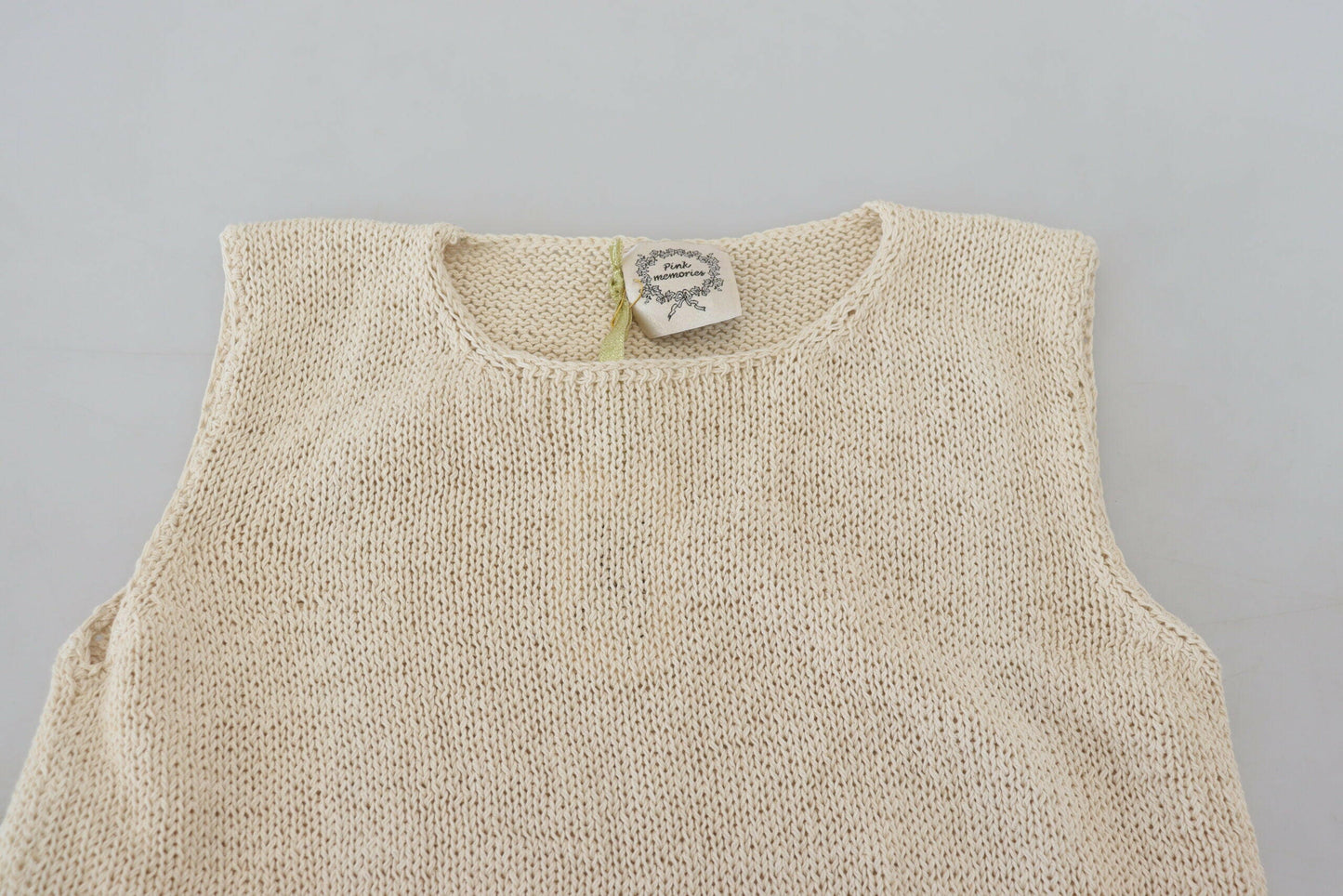 PINK MEMORIES Beige Cotton Blend Sleeveless Round Neck Tank Top