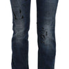 John Galliano Blue Newspaper Print Low Waist Skinny Denim Pants