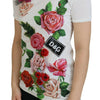 Dolce & Gabbana White Rose DGLogo Printed Short Sleeves Top