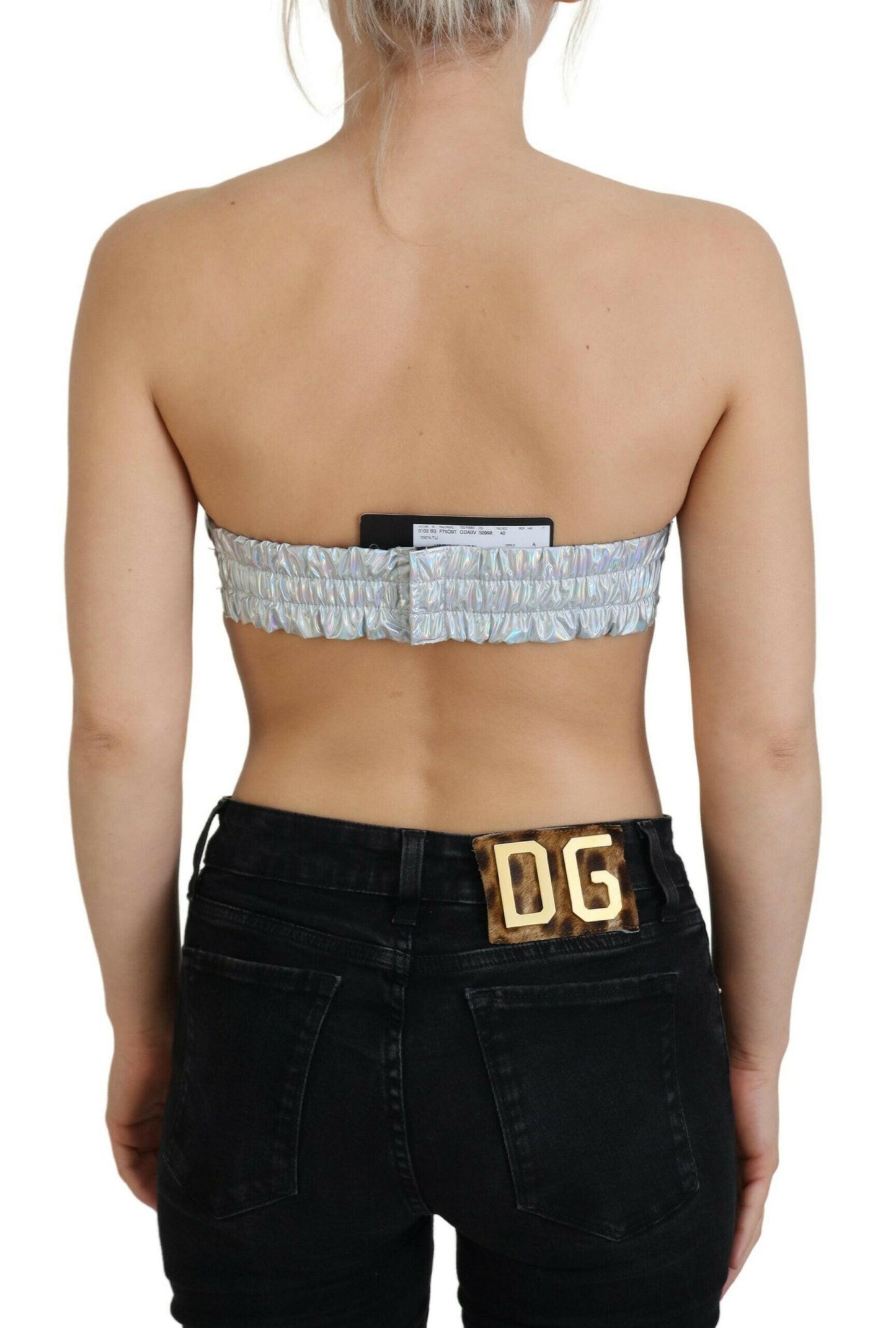 Dolce &amp; Gabbana – Bustier-BH-Oberteil mit holografischem Effekt in Silber