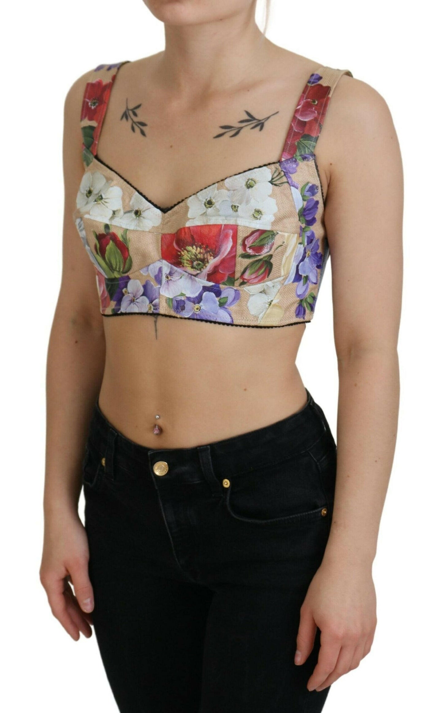 Dolce & Gabbana Multicolor Floral Cropped Bustier Corset Top