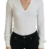 Patrizia Pepe Ivory V-Neck Long Sleeves Women Blouse Top