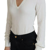Patrizia Pepe Ivory V-Neck Long Sleeves Women Blouse Top