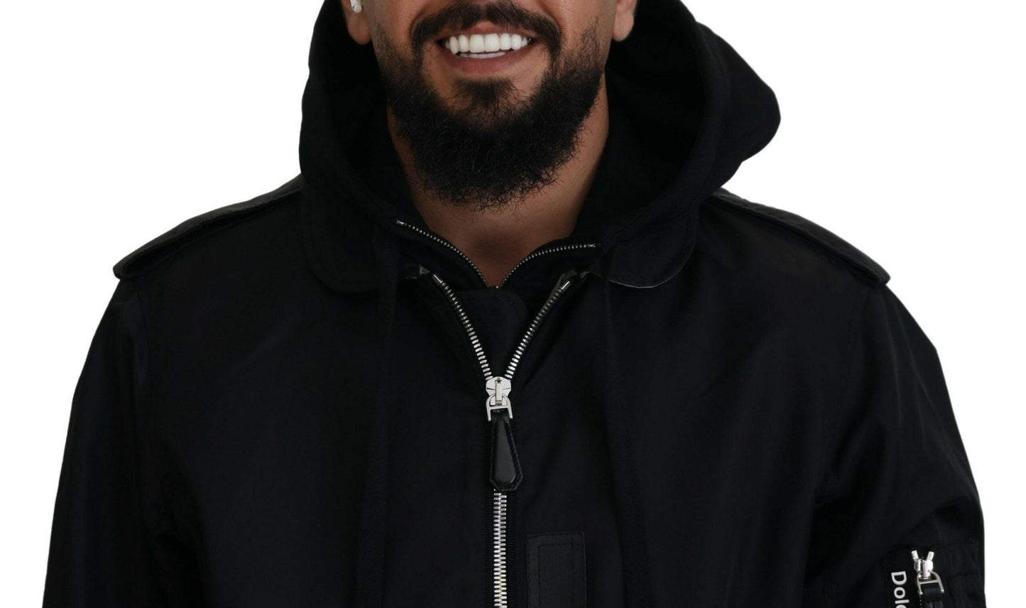 Dolce & Gabbana Black Nylon Hooded Full Zip Men Coat Jacket