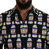 Dolce & Gabbana Black Silk Printed Collared Men Casual Shirt
