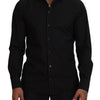 Dolce & Gabbana Black Cotton Collared Long Sleeve GOLD Shirt