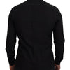 Dolce & Gabbana Black Cotton Collared Long Sleeve GOLD Shirt