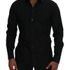 Dolce & Gabbana Black Cotton Collared Long Sleeve GOLD Shirt