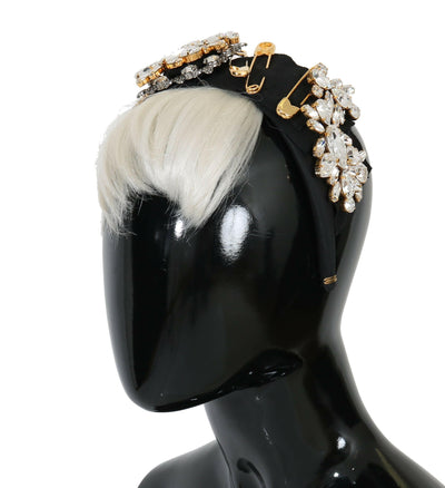 Dolce &amp; Gabbana Schwarz Kristall Weiß Haar Parrucchiera Stirnband Diadem