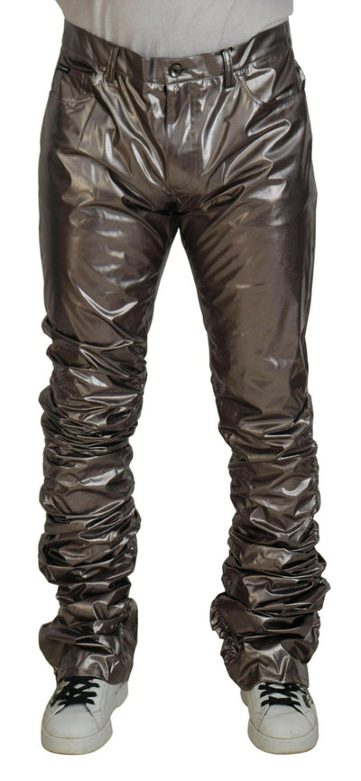 Dolce &amp; Gabbana Silberne Metallic-Stretchhose aus Nylon