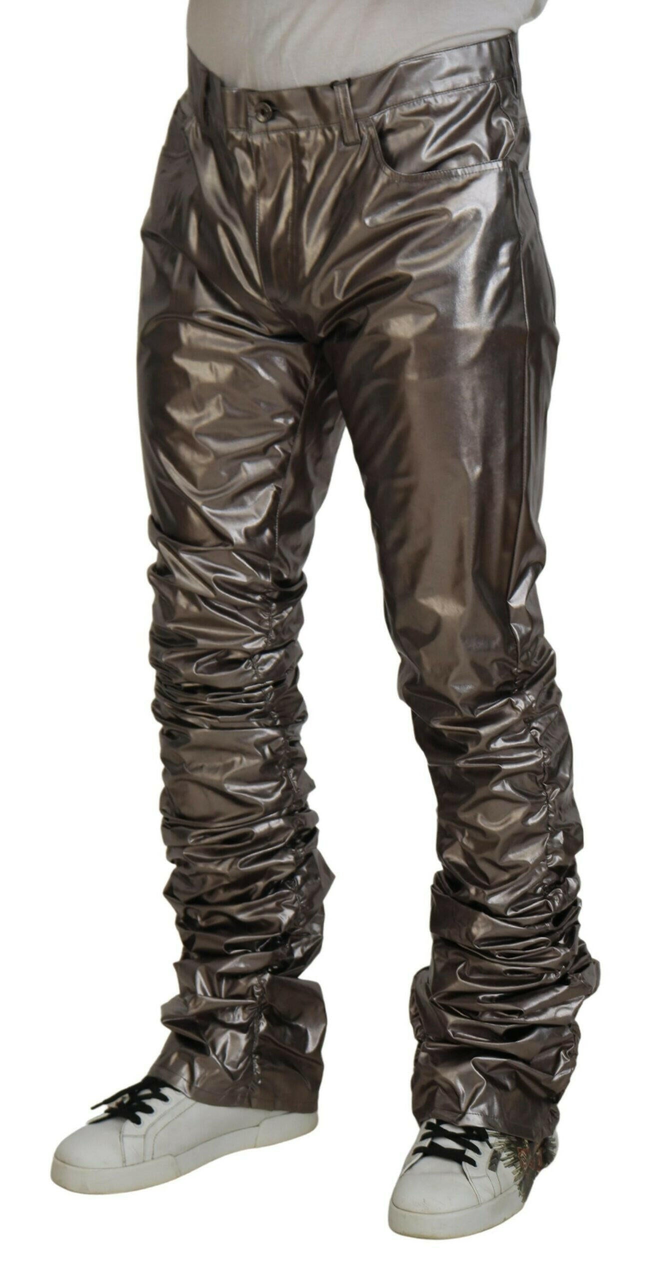 Dolce &amp; Gabbana Silberne Metallic-Stretchhose aus Nylon
