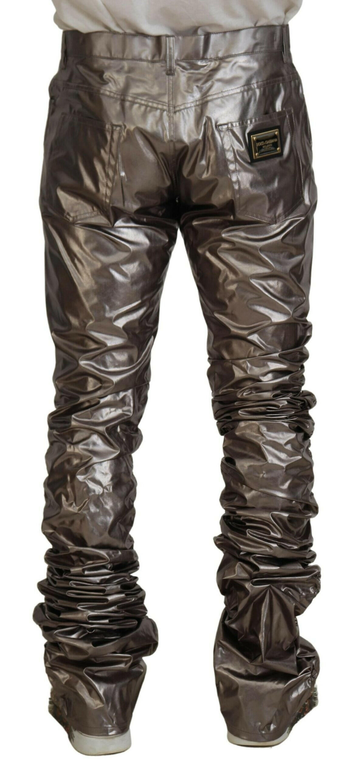 Dolce &amp; Gabbana Silberne Metallic-Stretchhose aus Nylon