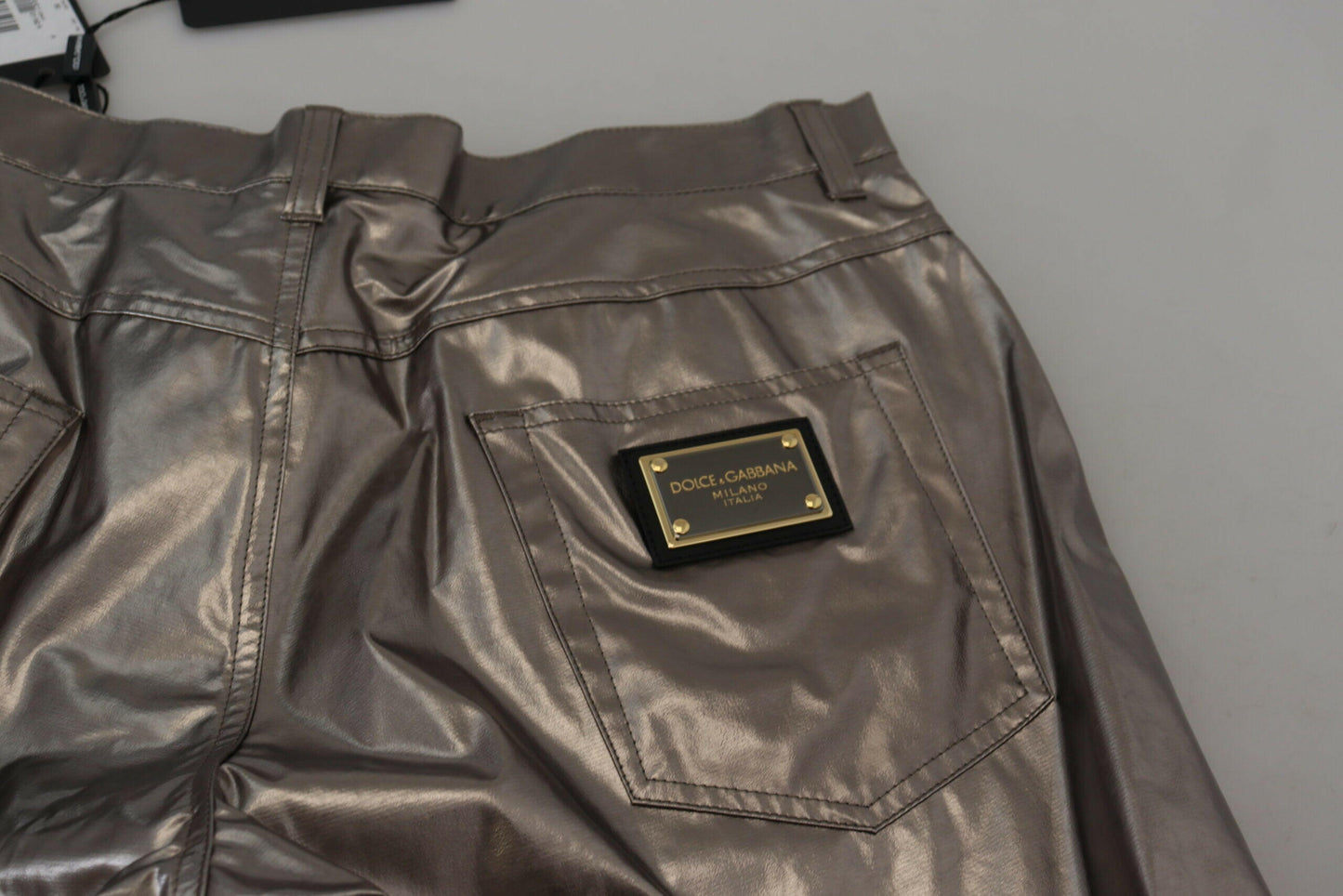 Dolce &amp; Gabbana Silberne Metallic-Stretchhose aus Nylon