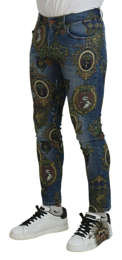 Dolce &amp; Gabbana – Slim Fit-Jeans aus Baumwolle mit blauem Medaillendruck