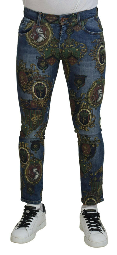 Dolce &amp; Gabbana – Slim Fit-Jeans aus Baumwolle mit blauem Medaillendruck