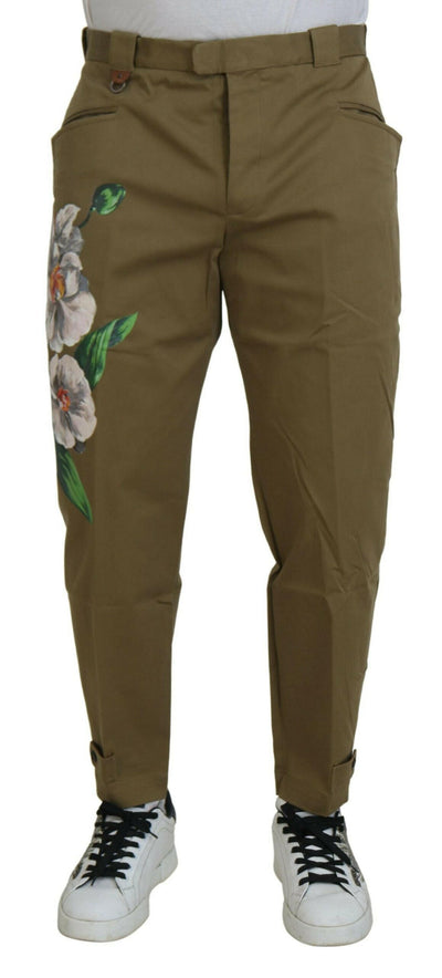 Dolce &amp; Gabbana Beige Chinos aus Baumwollstretch mit Blumenmuster