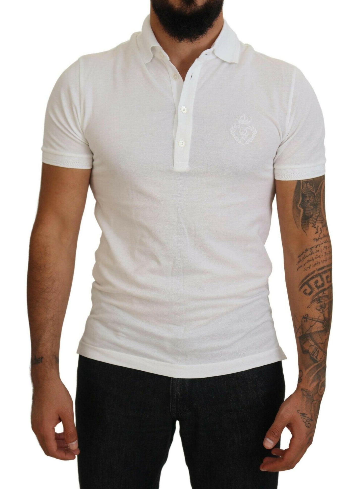 Dolce & Gabbana White Cotton Logo Short Sleeve Polo T-shirt