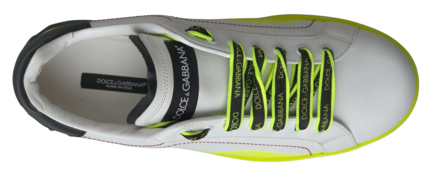 Dolce &amp; Gabbana Weiß Gelb Portofino Leder Sneakers Schuhe
