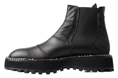 Dolce & Gabbana Black Leather Slip on Stretch Boots
