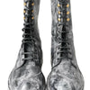 Dolce & Gabbana Black Gray Leather Mid Calf Boots Shoes