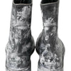 Dolce & Gabbana Black Gray Leather Mid Calf Boots Shoes