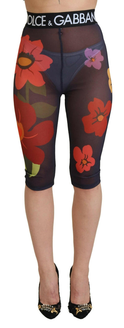 Dolce &amp; Gabbana Schwarze Leggings mit Blumenmuster und Stretchbund
