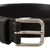 Ceinture élégante en cuir noir Dolce &amp; Gabbana avec boucle en métal