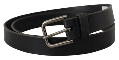 Dolce & Gabbana Black Calf Leather Logo Engraved Metal Buckle Belt