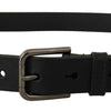 Dolce & Gabbana Black Calf Leather Logo Engraved Metal Buckle Belt