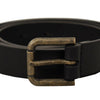 Dolce & Gabbana Black Calf Leather Logo Brass Metal Buckle Belt