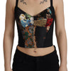 Dolce & Gabbana Black Patchwork Sicily Blouse Corset Cropped Top