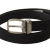 Dolce & Gabbana Black Calf Canvas Silver Tone Logo Metal Belt