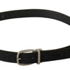 Dolce & Gabbana Black Calf Canvas Silver Tone Logo Metal Belt