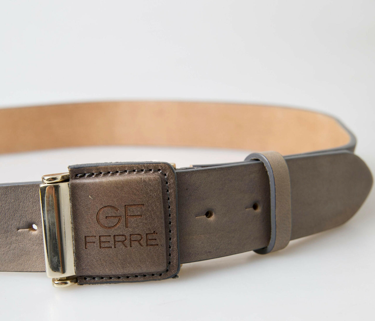 GF Ferre Brown Leather Fashion Logo Buckle Waist Belt