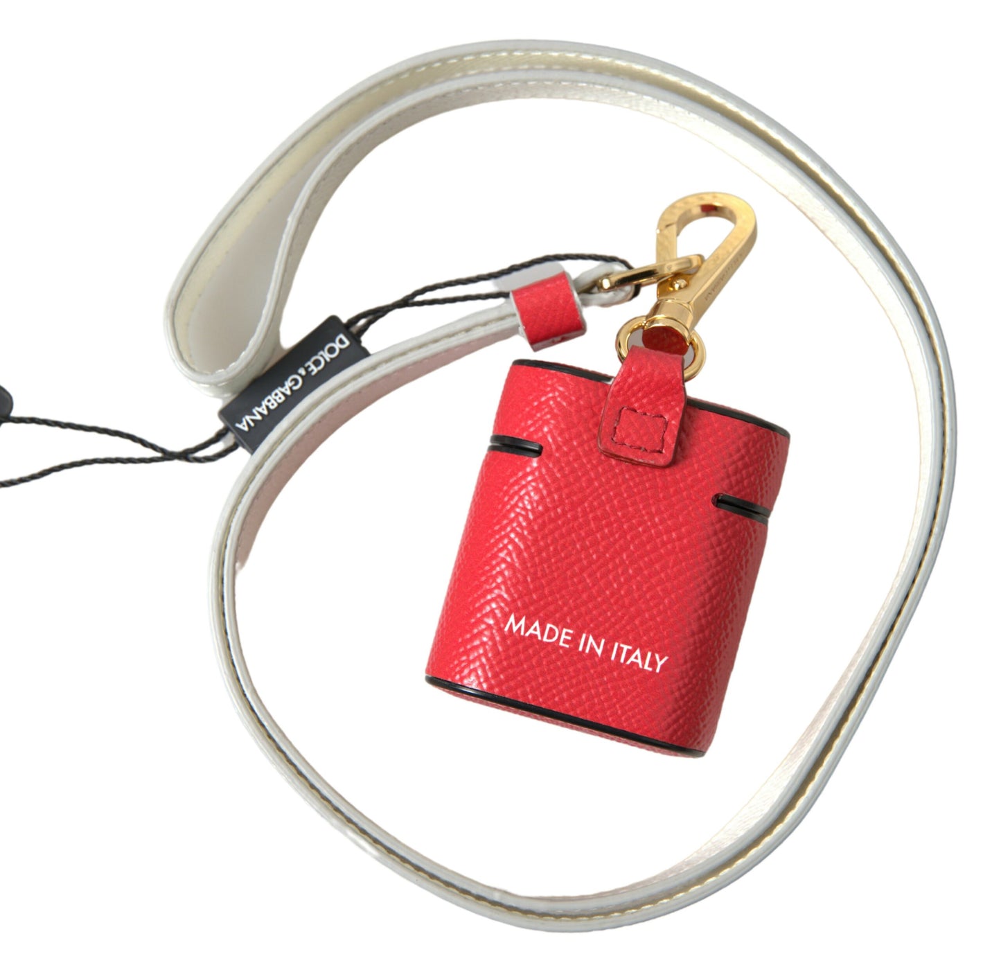 Dolce &amp; Gabbana – Airpods-Hülle aus rotem Leder mit goldfarbenem Metall-Logoprint